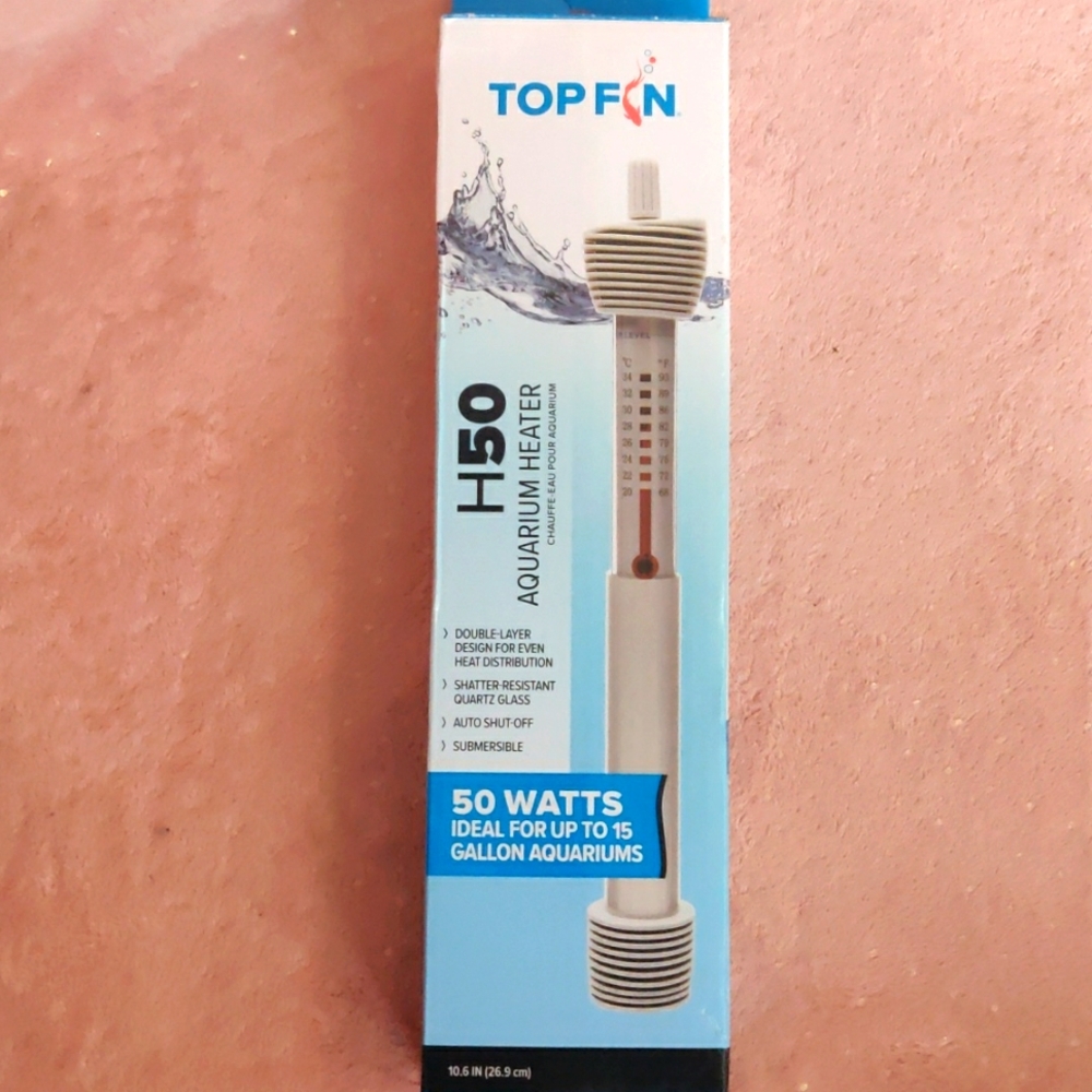 NEW IN BOX Top fin aquarium heater 50 Watts ideal for 15 gallon aquariums